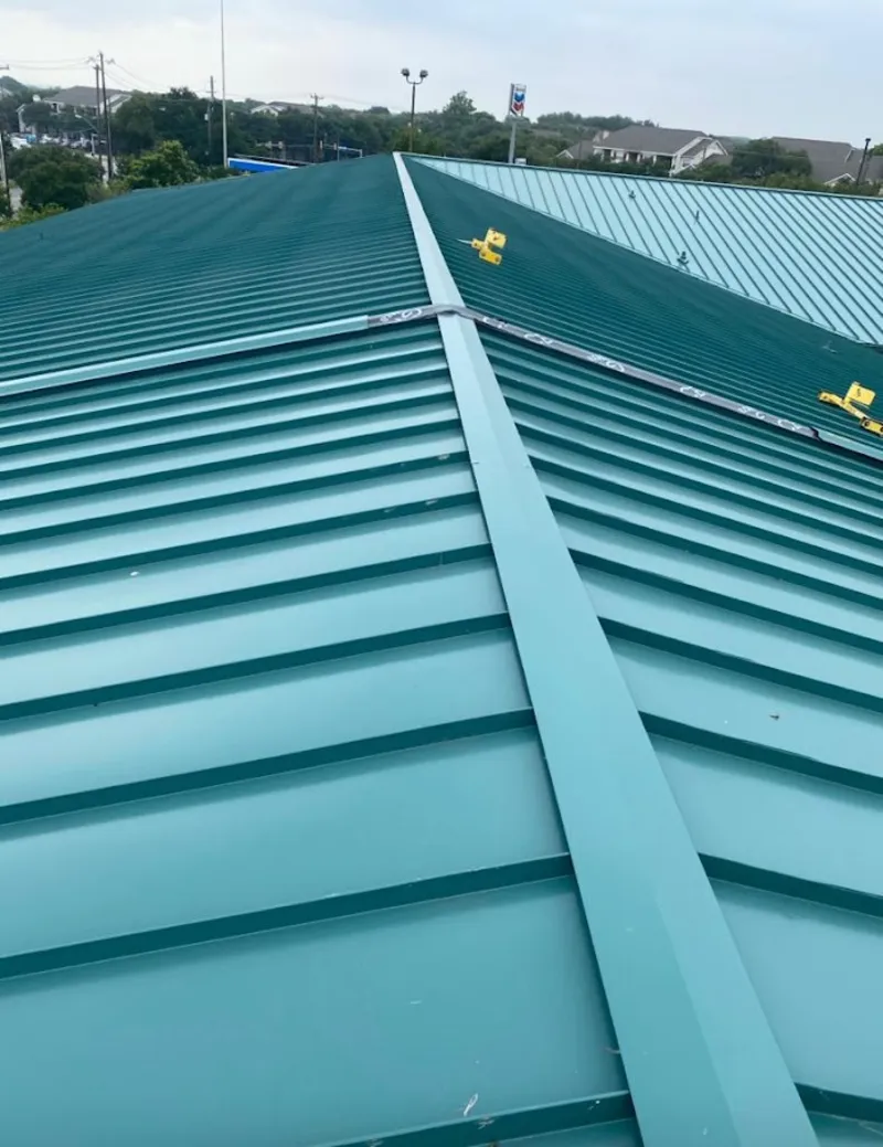 Green commercial metal roof ridge and valley for Metal Roof Repair in Zionsville